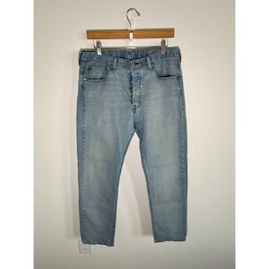 Levis 501 Jeans Mens 34x32 Blue Straight Button Fly Mid Rise Light Wash Denim